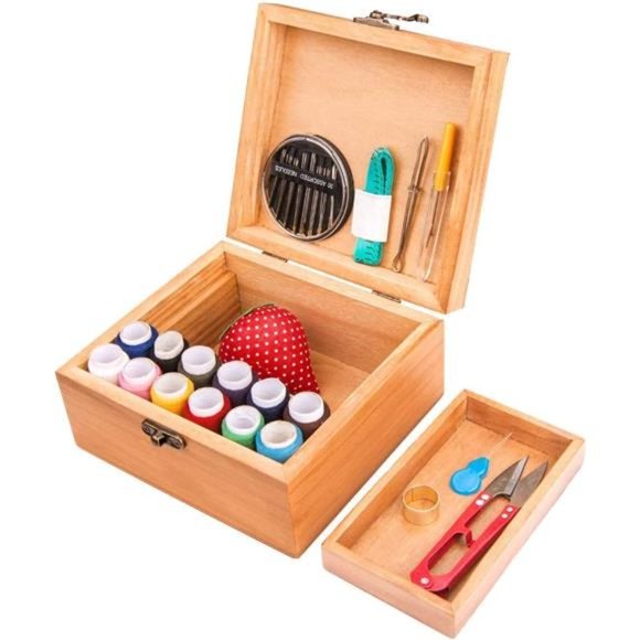 Wooden Sewing Basket with Accessories  for Beginner, Women, Men - Picture 4 of 6